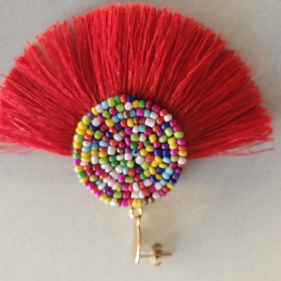 Handmade Fan Shape Tassel Earrings - Picture 2 of 8